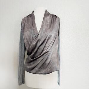 BVM Les Copains Slate Gray Long Sleeve Wrap Blouse